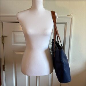 Dooney & Bourke Blue Leather Bag with Tan Accents